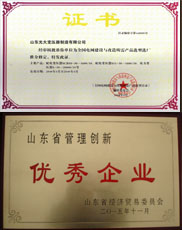内江变压器厂家优秀管理企业证书